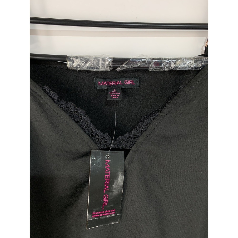 NWT Material Girl Womens Small Black Spaghetti Strap Crop Top - Picture 2 of 7